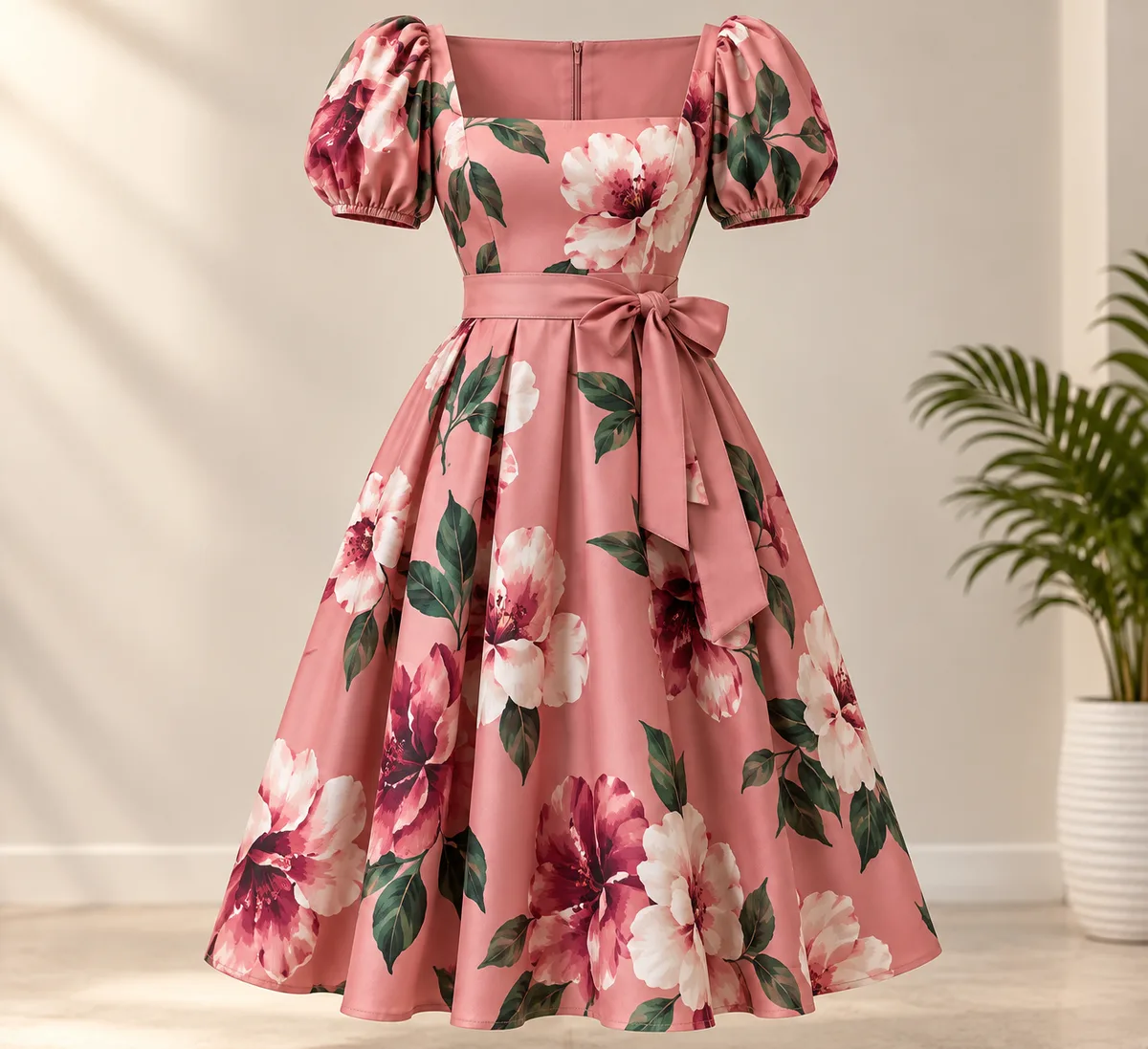Floral midi dress, rose