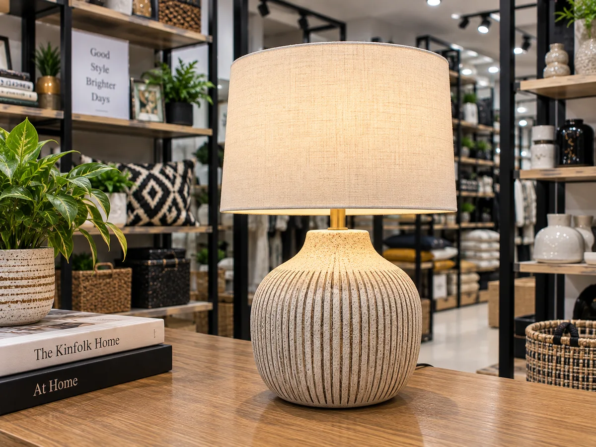 Ribbed ceramic table lamp