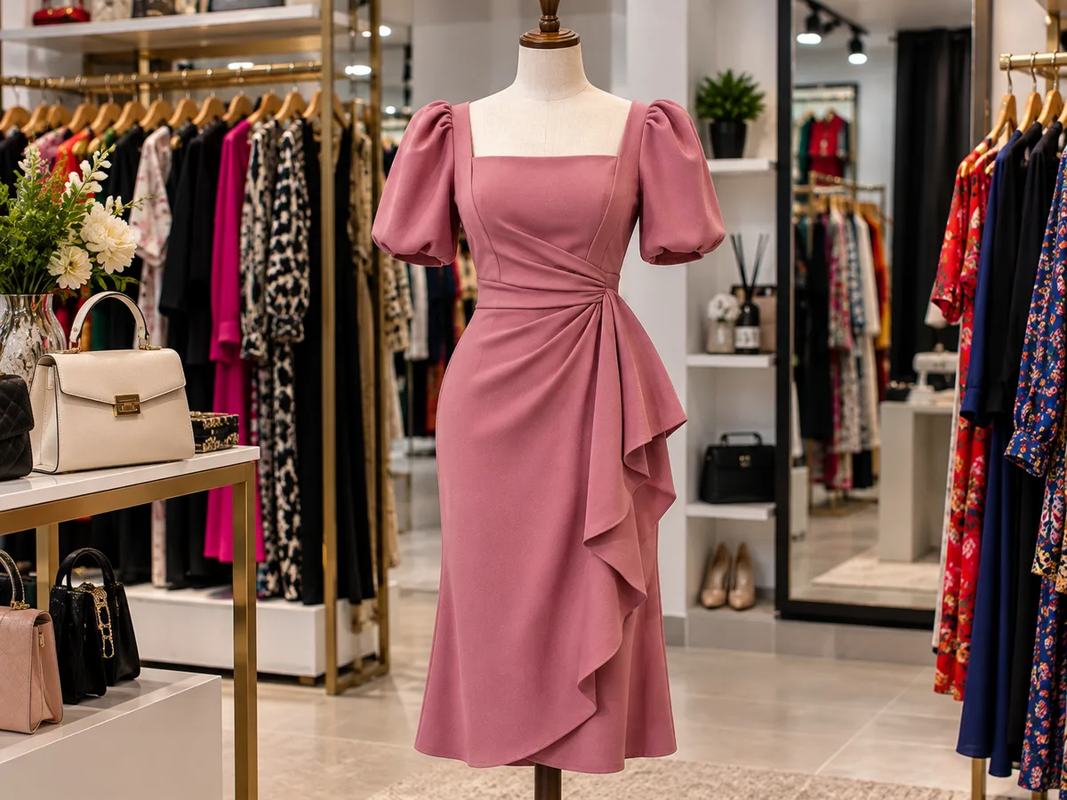 Draped midi dress, rose