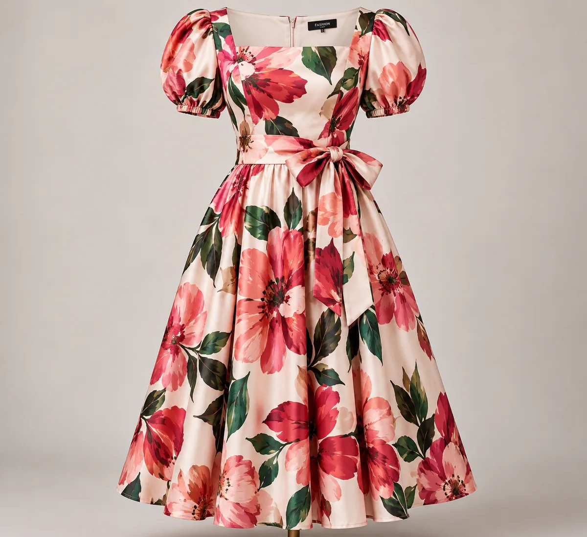Floral midi dress, cream