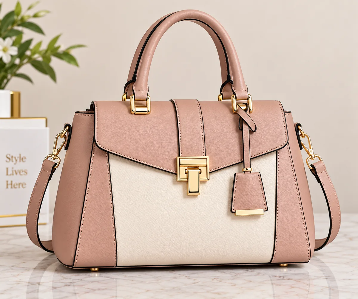 Structured top handle bag, blush
