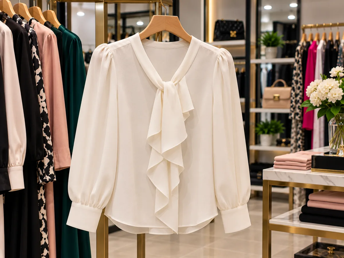 Tie neck blouse, cream