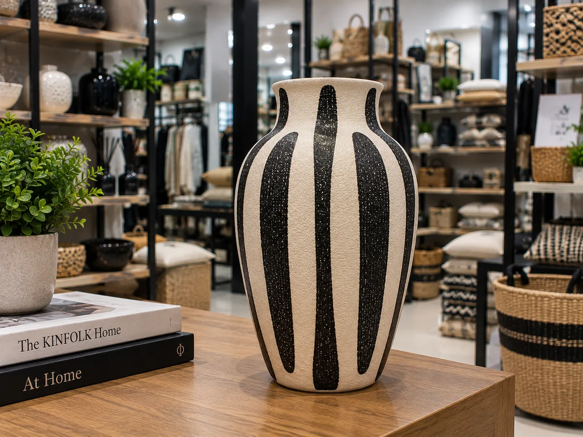 Painted stoneware vase, tall